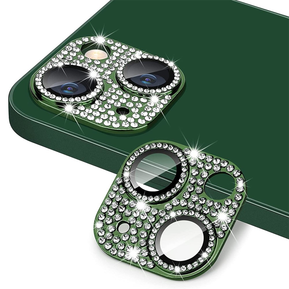 Glitter Kameraskydd Aluminium + Härdat Glas iPhone 13 grön