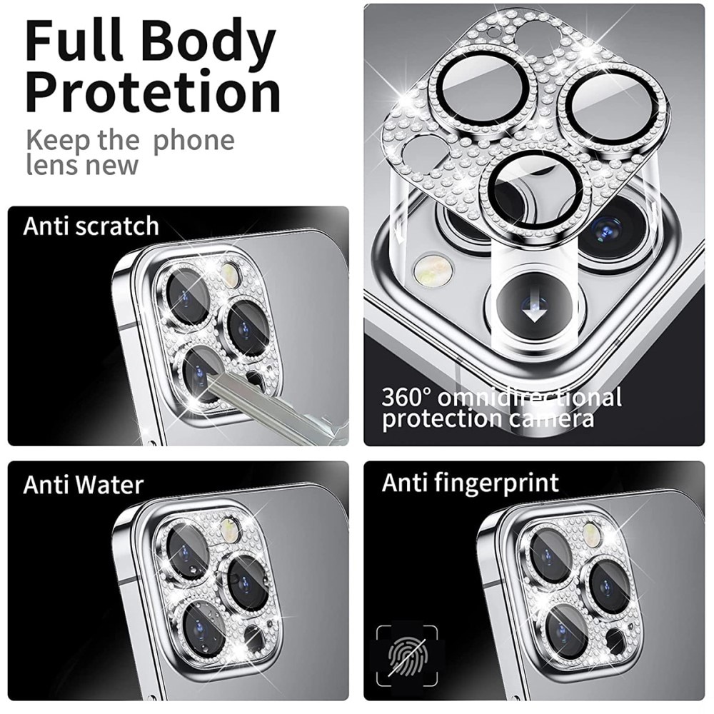 Glitter Kameraskydd Aluminium + Härdat Glas iPhone 13 Pro Max silver