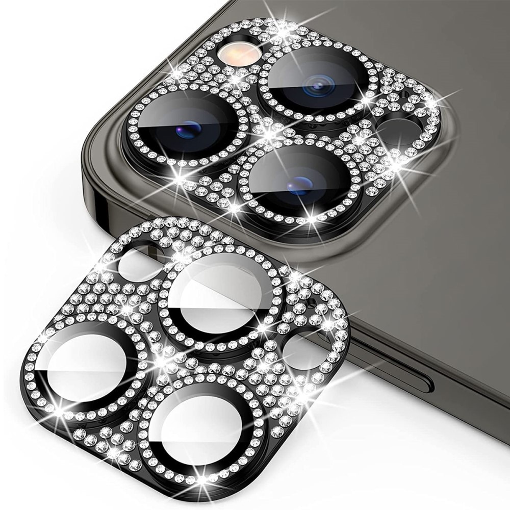 Glitter Kameraskydd Aluminium + Härdat Glas iPhone 13 Pro Max svart