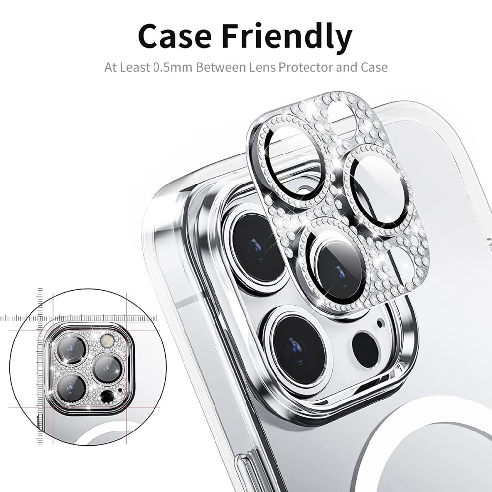 Glitter Kameraskydd Aluminium + Härdat Glas iPhone 13 Pro Max regnbåge