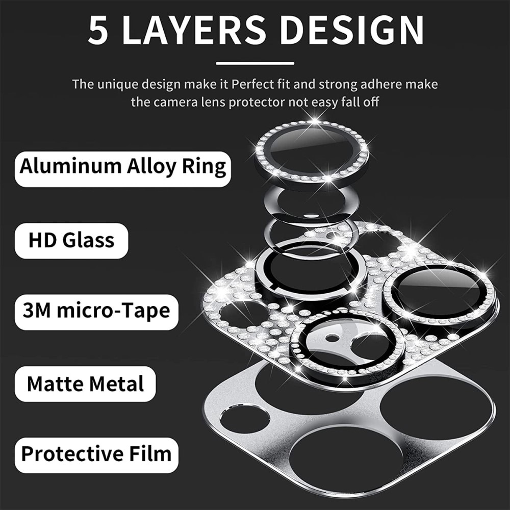 Glitter Kameraskydd Aluminium + Härdat Glas iPhone 12 Pro Max svart