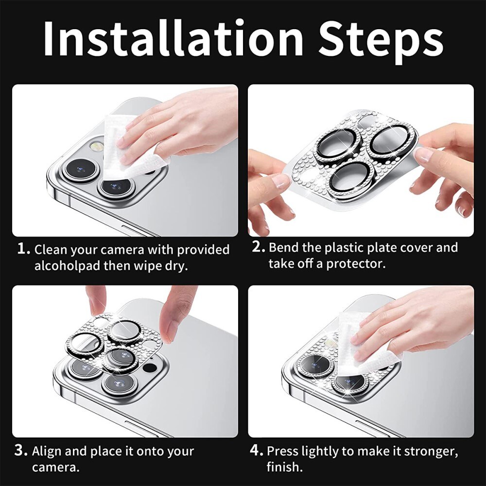 Glitter Kameraskydd Aluminium + Härdat Glas iPhone 14 Pro lila