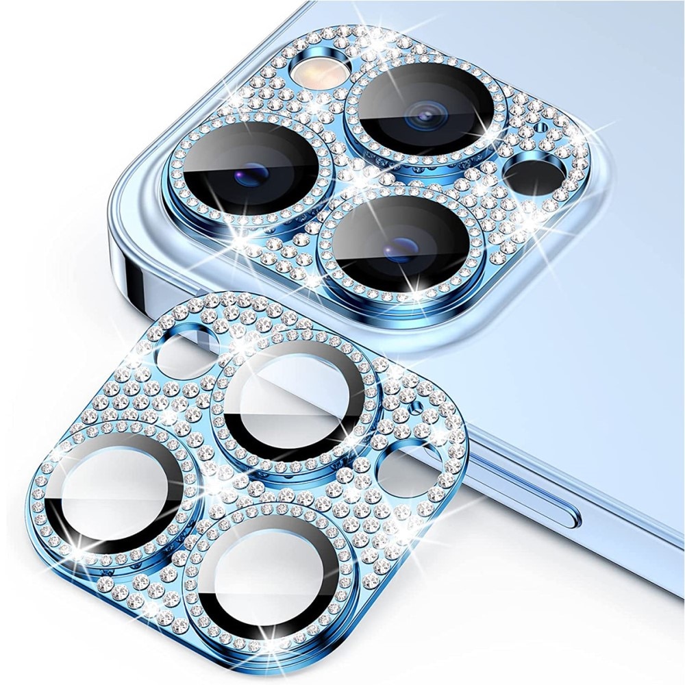 Glitter Kameraskydd Aluminium + Härdat Glas iPhone 14 Pro blå