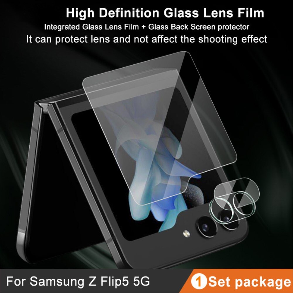 Härdat Glas Linsskydd + Ytterskärmskydd Samsung Galaxy Z Flip 5 Genomskinlig