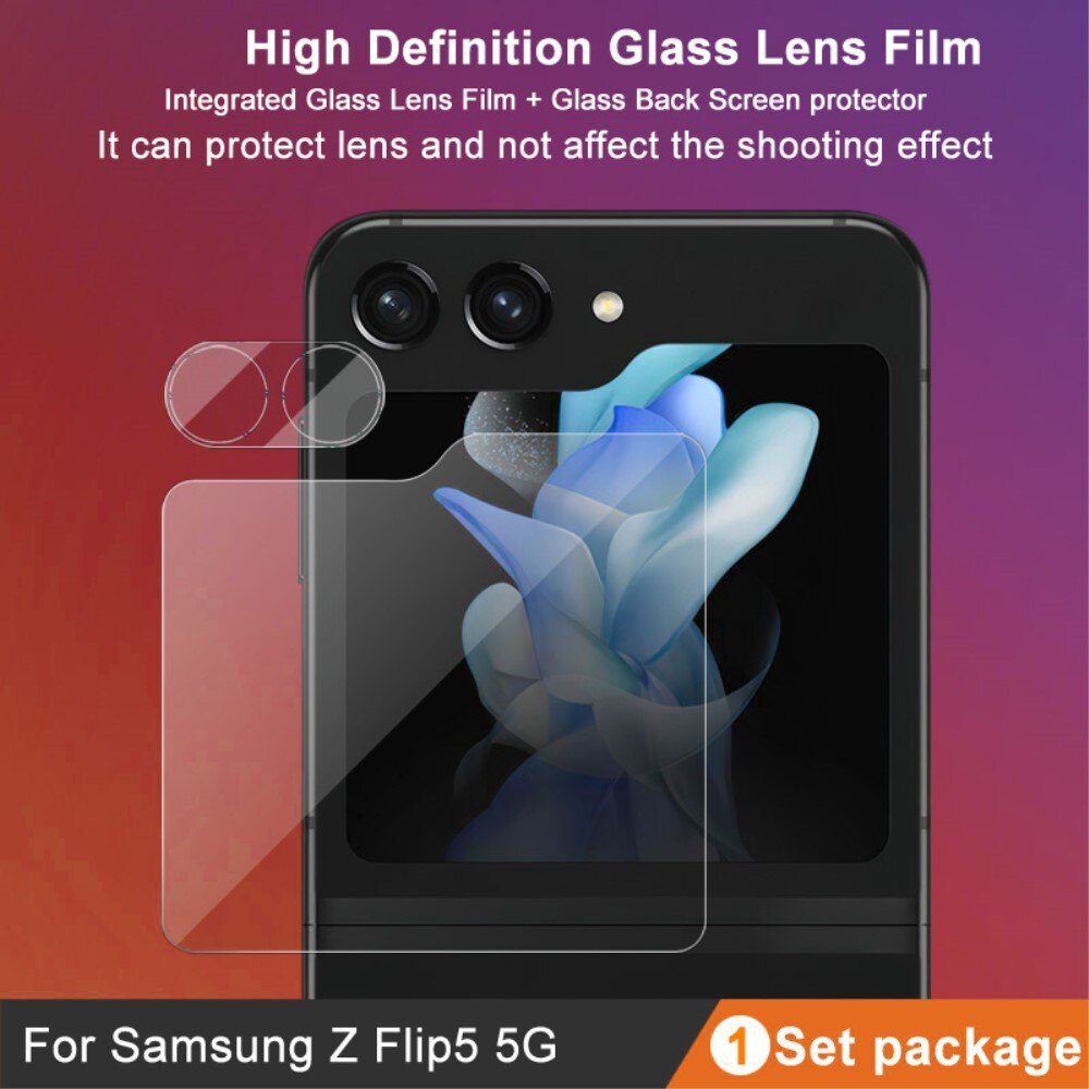 Härdat Glas Linsskydd + Ytterskärmskydd Samsung Galaxy Z Flip 5 Genomskinlig