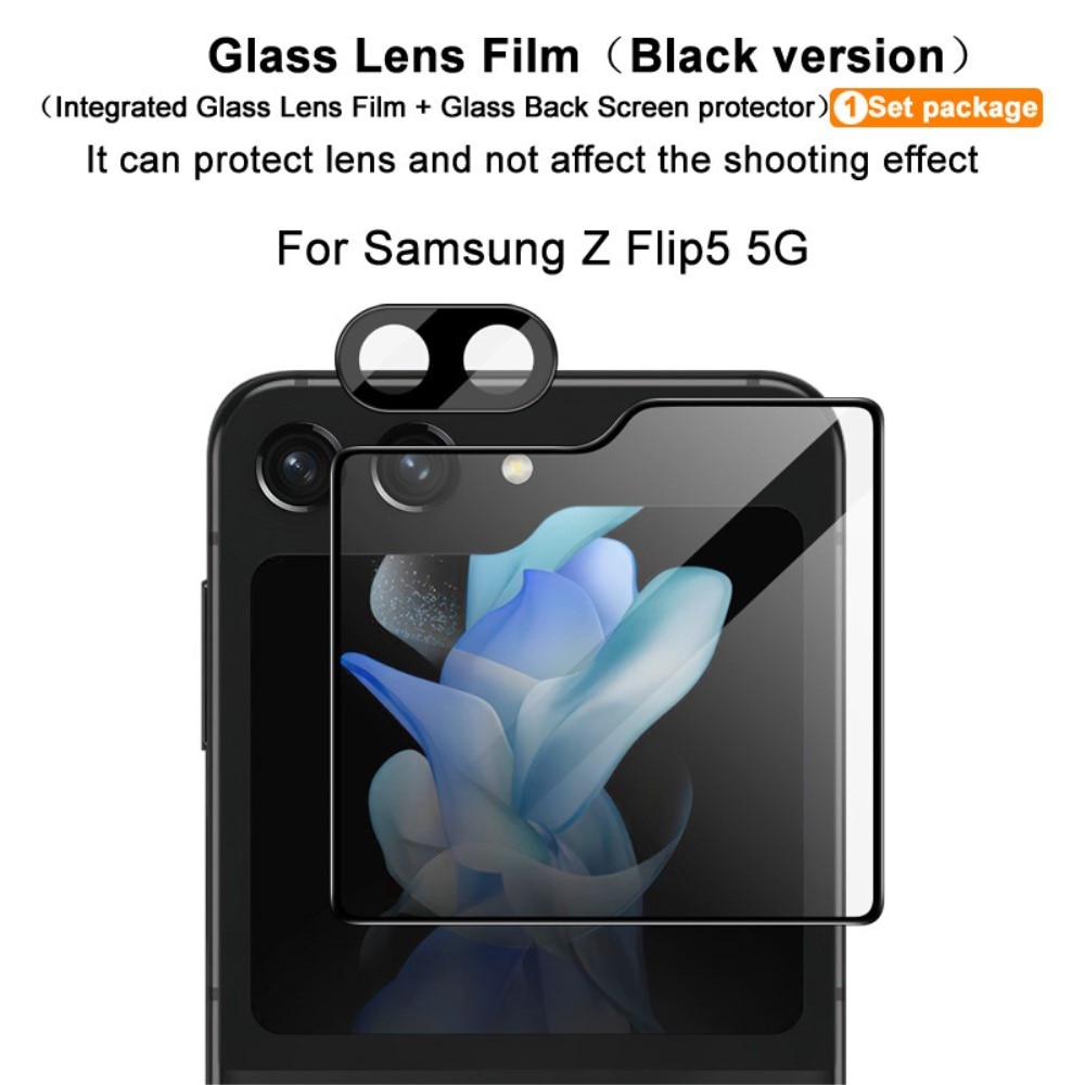 Härdat Glas Linsskydd + Ytterskärmskydd Samsung Galaxy Z Flip 5 svart