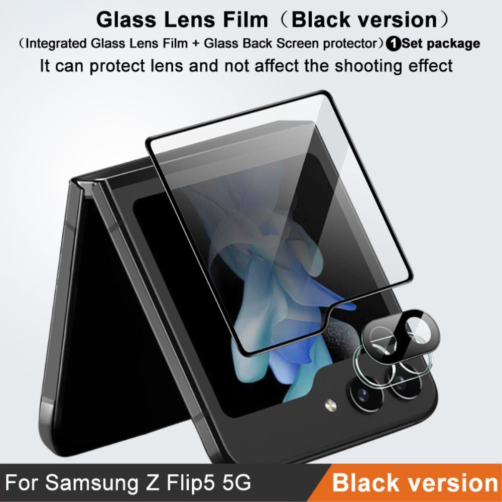 Härdat Glas Linsskydd + Ytterskärmskydd Samsung Galaxy Z Flip 5 Svart