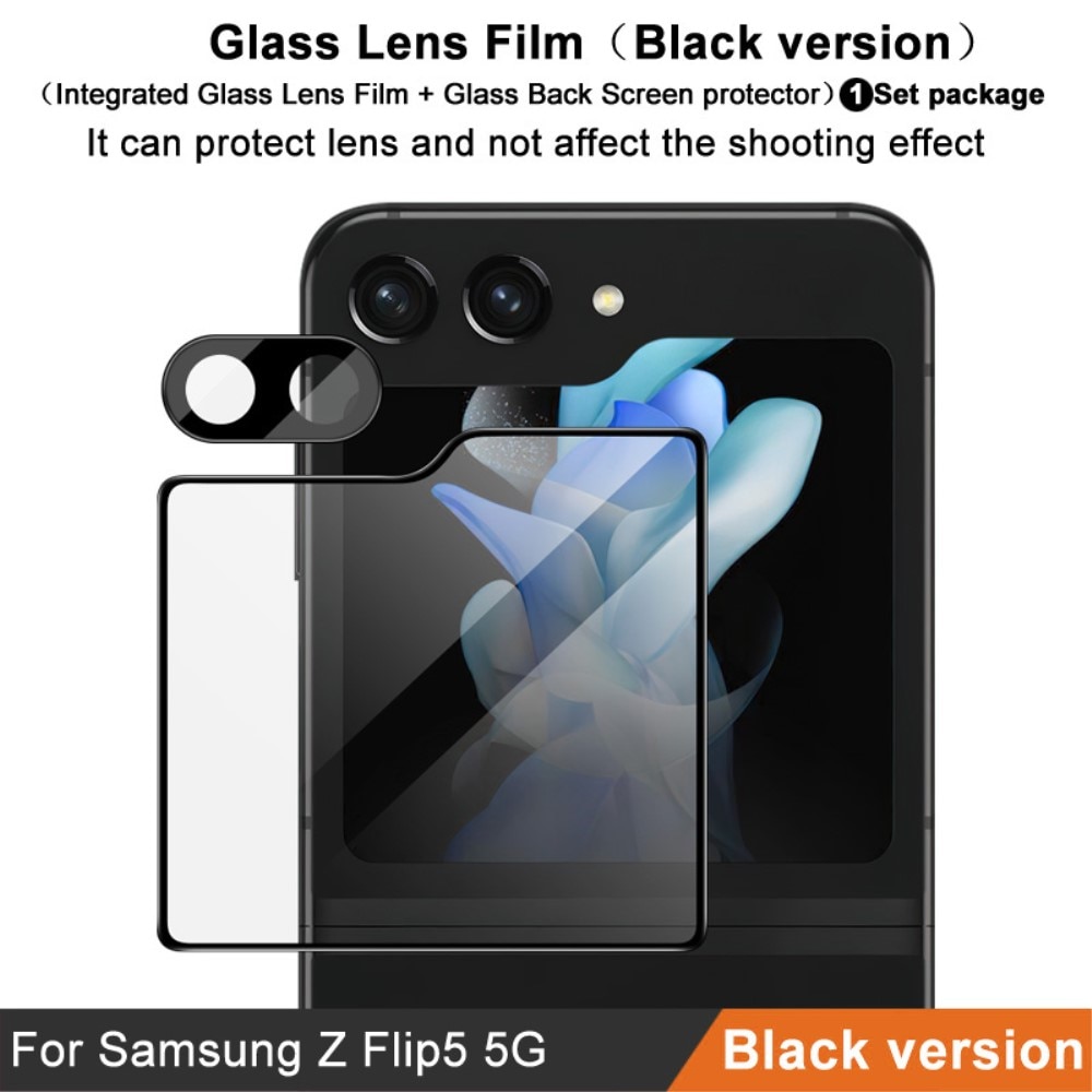 Härdat Glas Linsskydd + Ytterskärmskydd Samsung Galaxy Z Flip 5 svart