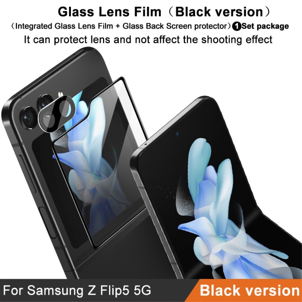 Härdat Glas Linsskydd + Ytterskärmskydd Samsung Galaxy Z Flip 5 Svart
