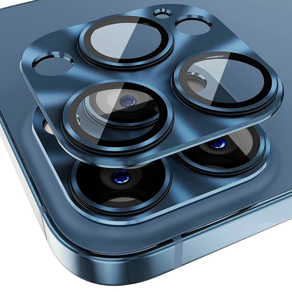 Kameraskydd Aluminium + Härdat Glas iPhone 15 Pro Max blå