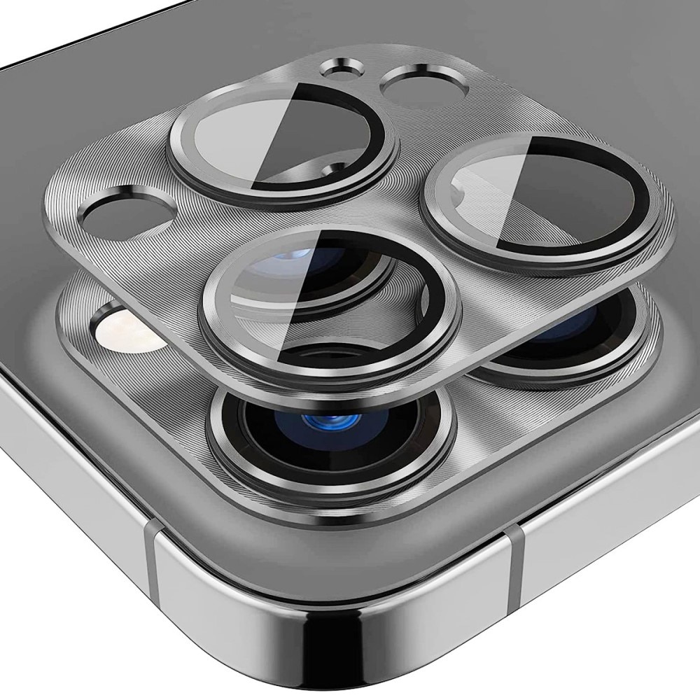 Kameraskydd Aluminium + Härdat Glas iPhone 15 Pro Max grå