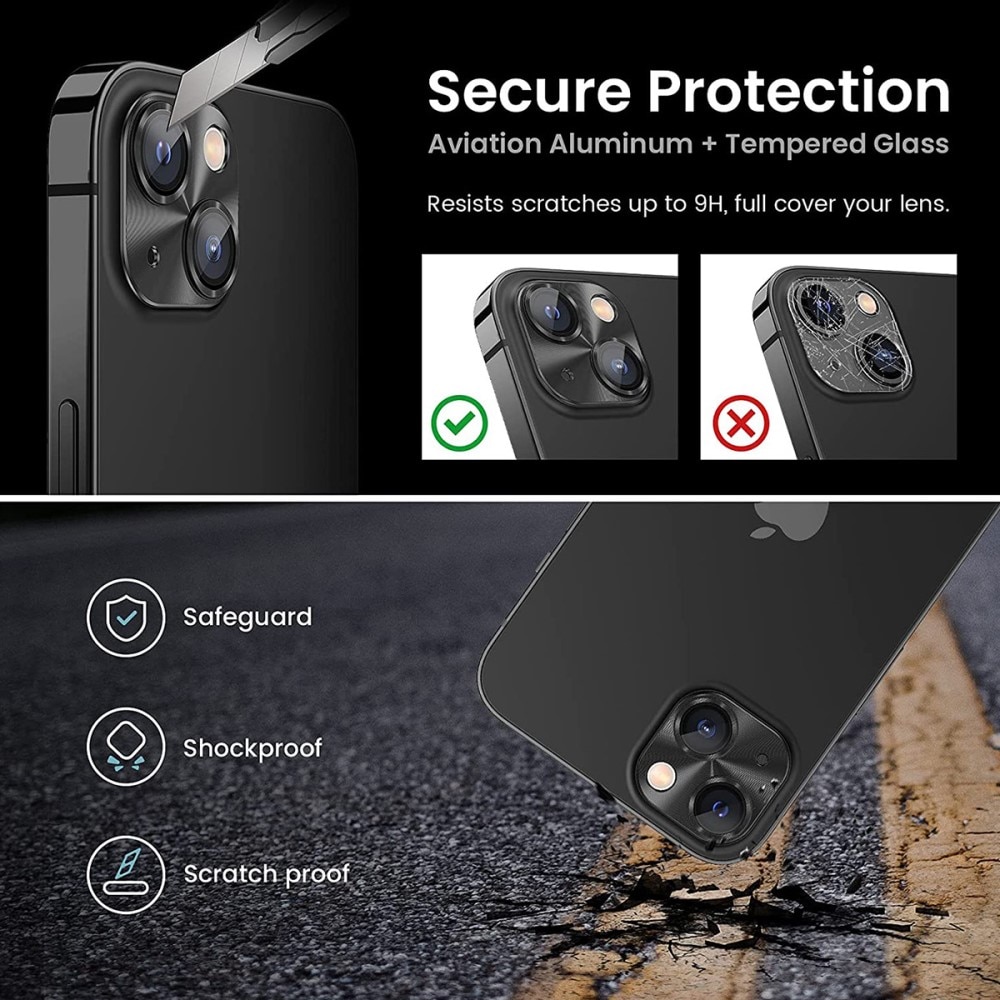 Kameraskydd Aluminium + Härdat Glas iPhone 15 Plus svart