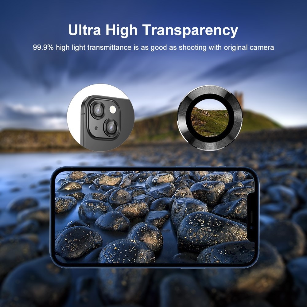 Linsskydd Aluminium + Härdat Glas iPhone 15 regnbåge