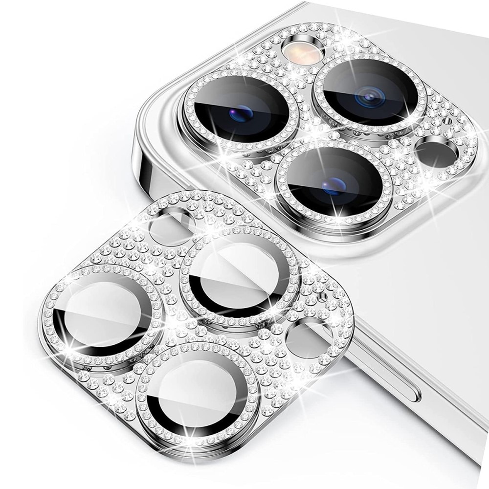 Glitter Kameraskydd Aluminium + Härdat Glas iPhone 15 Pro Max silver