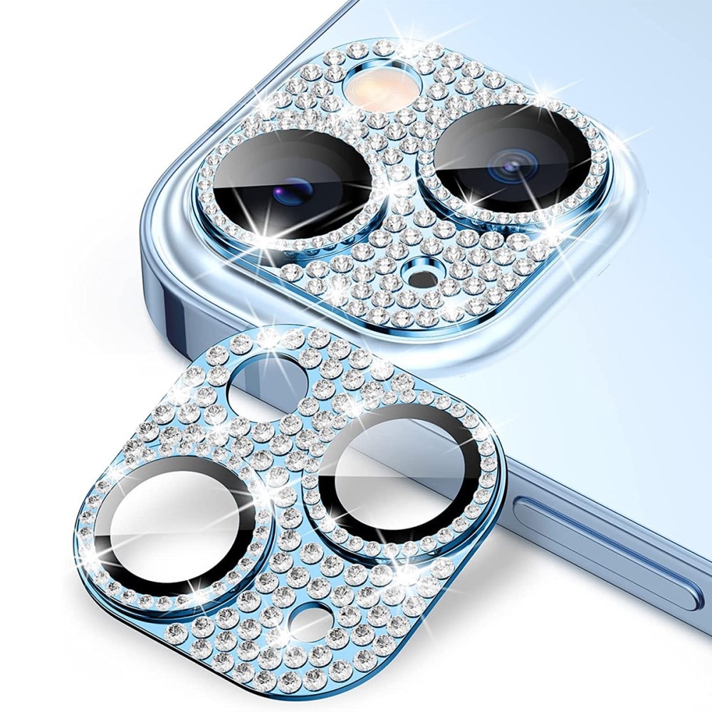 Glitter Kameraskydd Aluminium + Härdat Glas iPhone 15 Plus blå