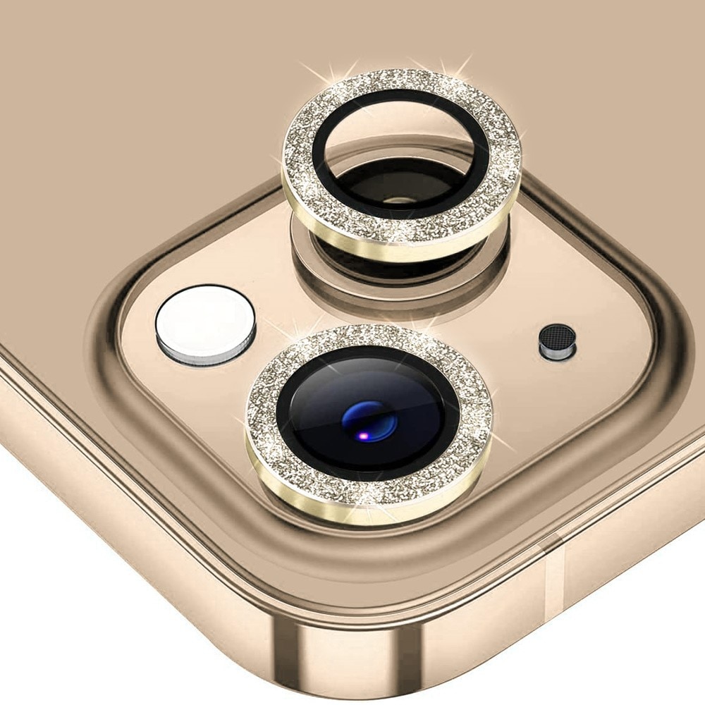 Glitter Linsskydd Aluminium + Glas iPhone 15 Plus guld