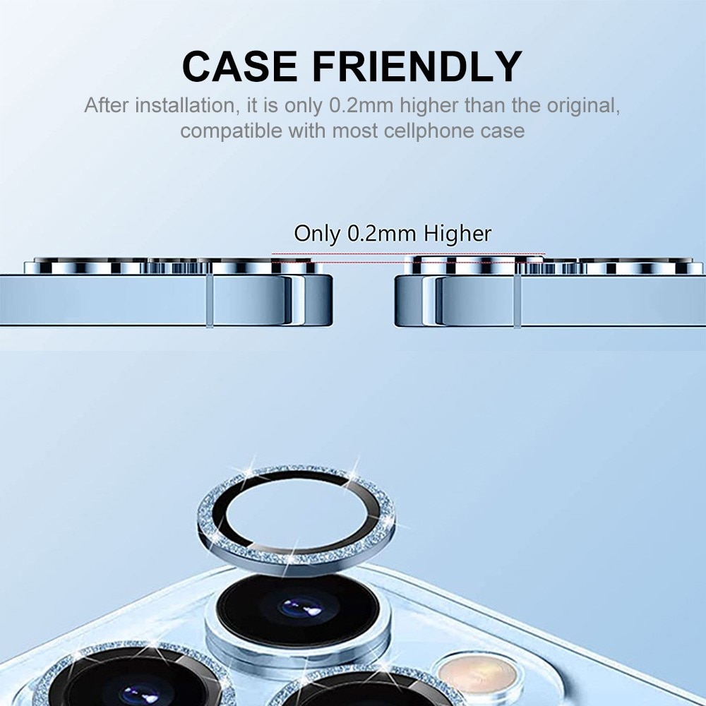 Glitter Linsskydd Aluminium + Glas iPhone 15 Plus blå