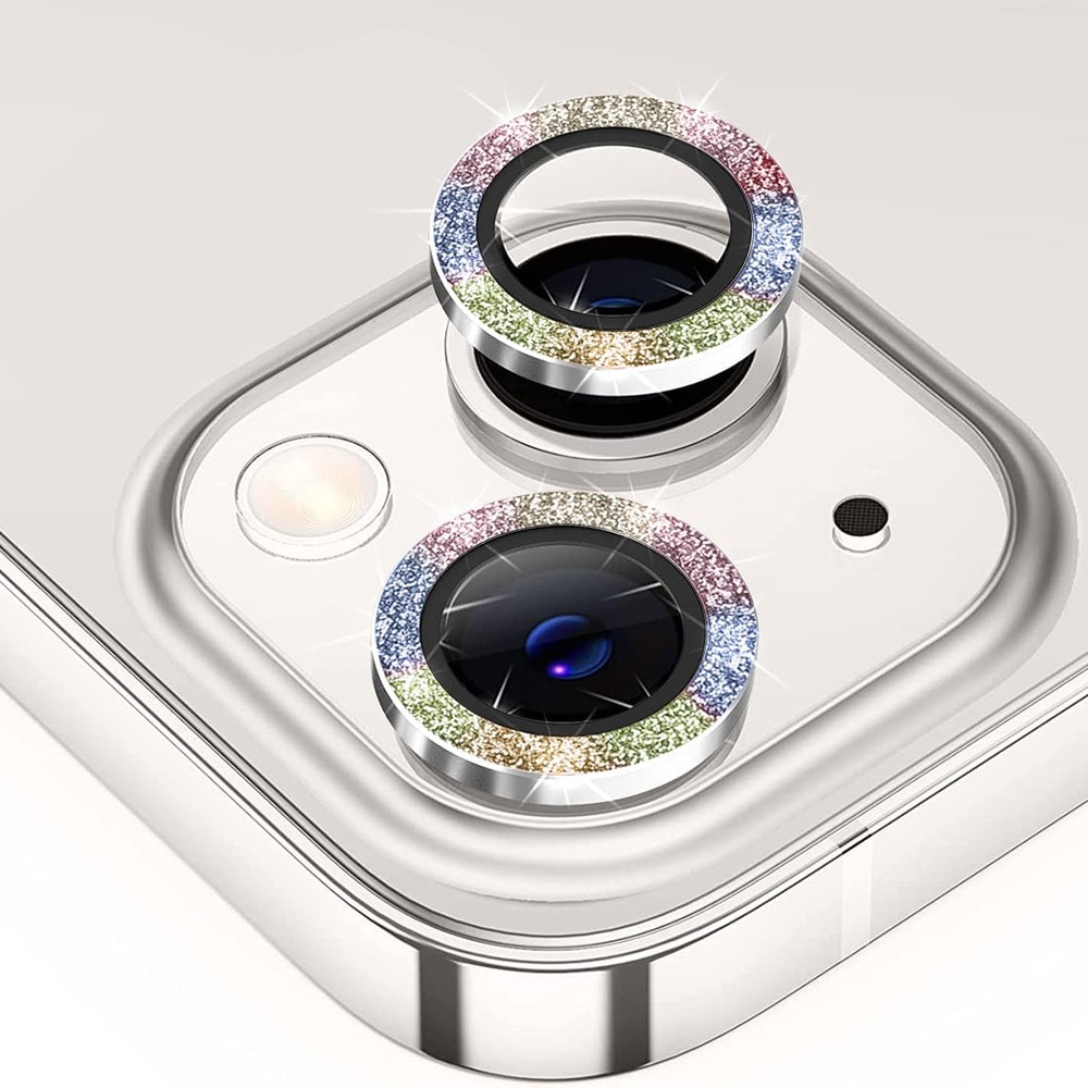 Glitter Linsskydd Aluminium + Glas iPhone 15 regnbåge