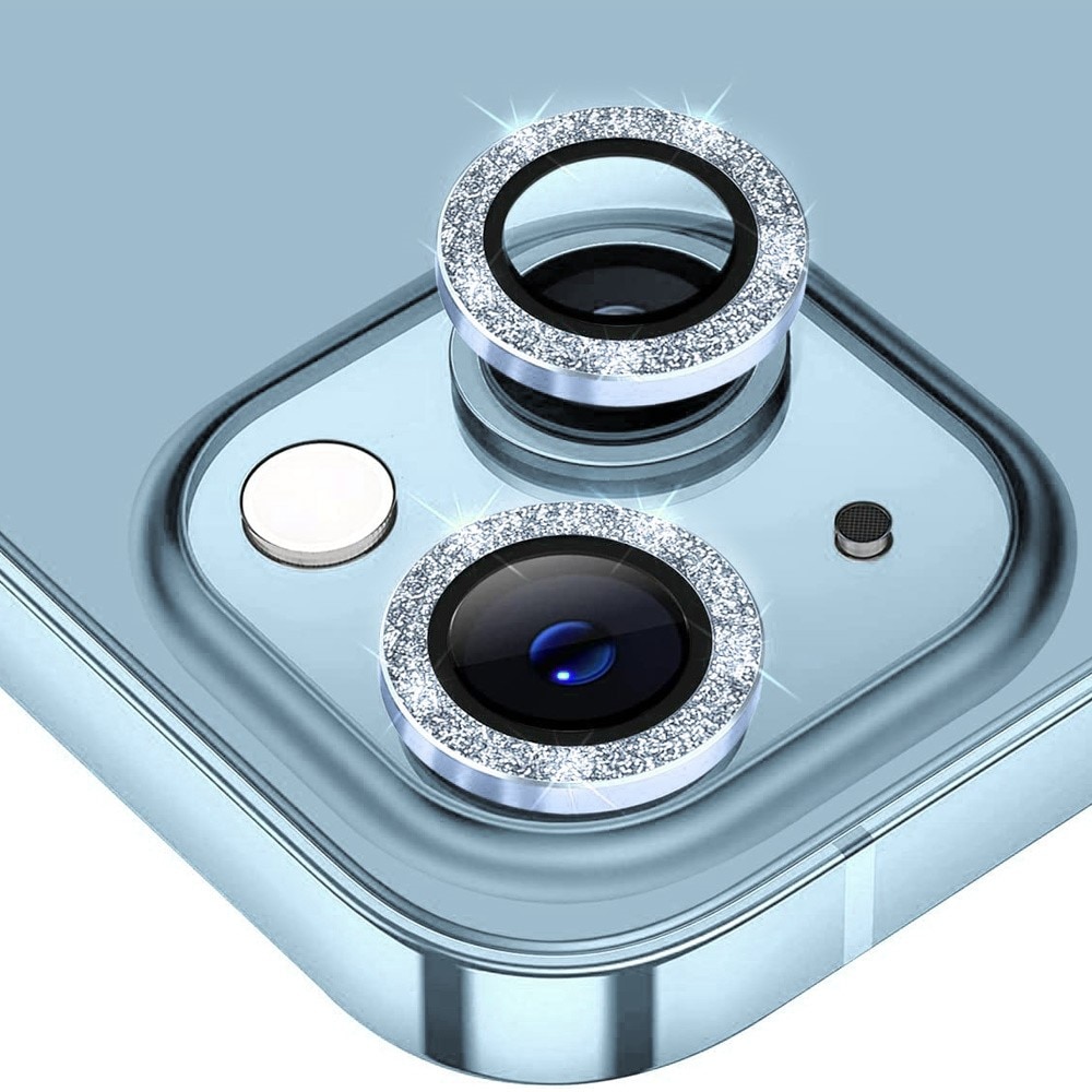 Glitter Linsskydd Aluminium + Glas iPhone 15 Plus ljusblå