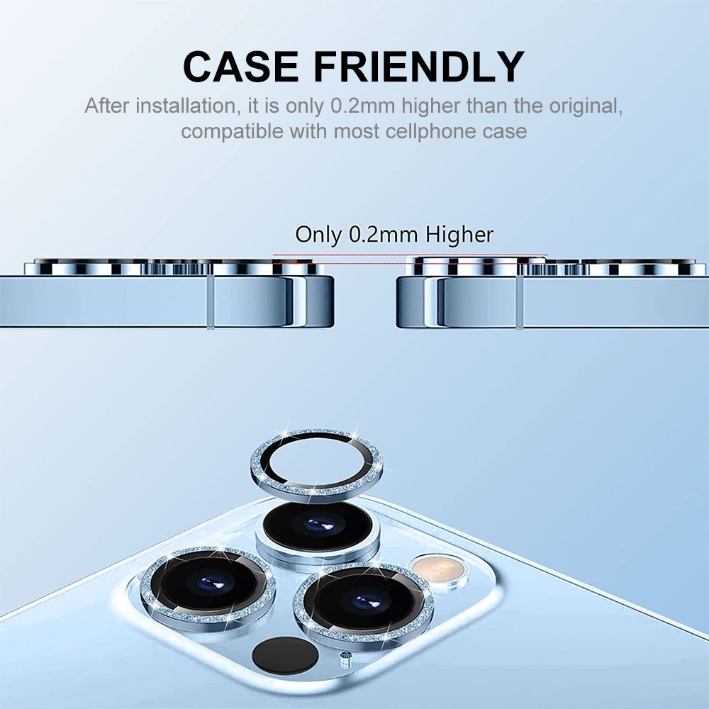 Glitter Linsskydd Aluminium + Glas iPhone 15 Pro Max blå