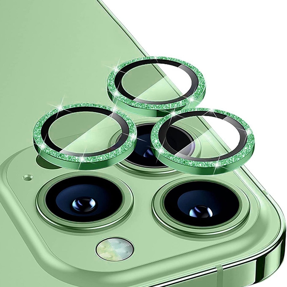 Glitter Linsskydd Aluminium + Glas iPhone 15 Pro grön