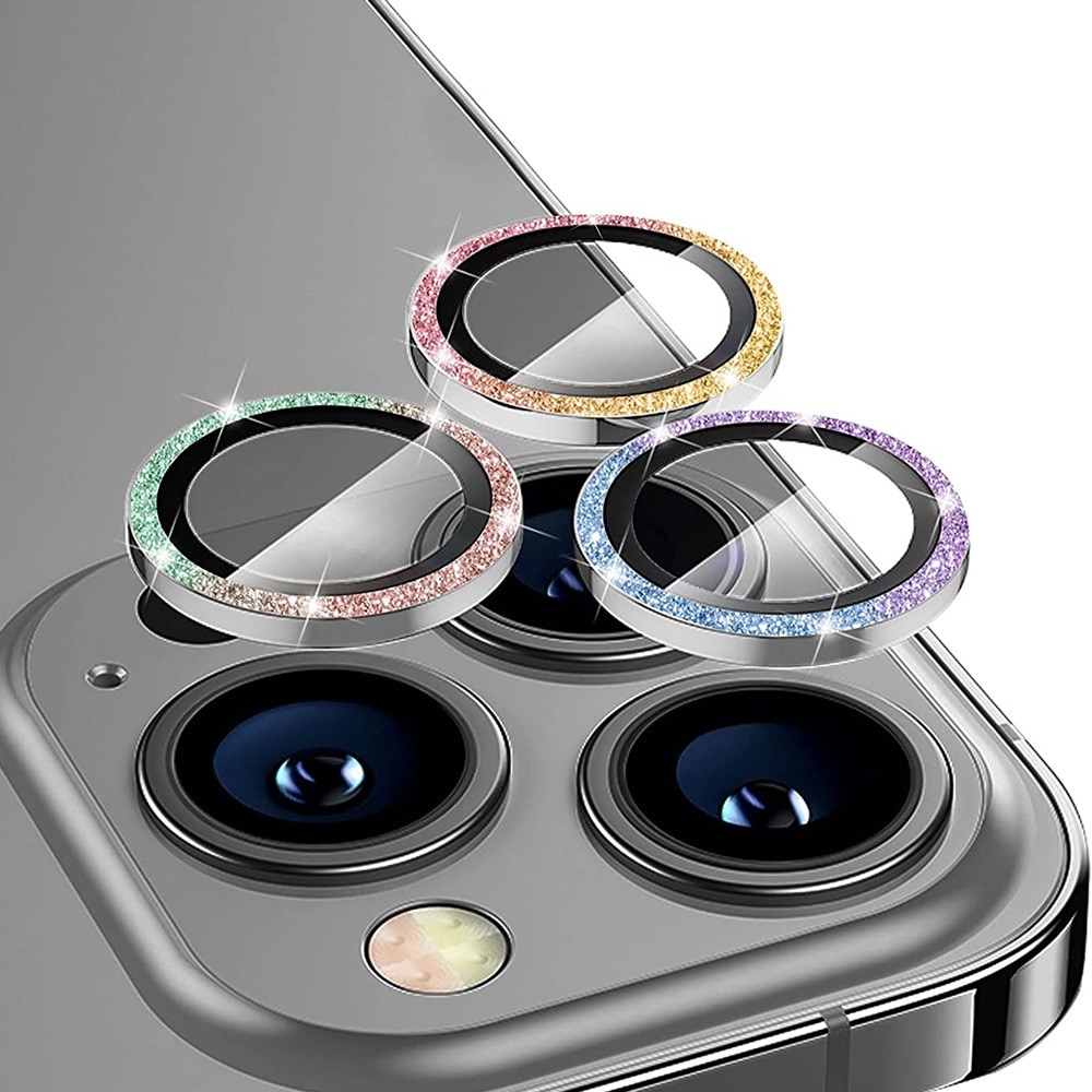 Glitter Linsskydd Aluminium + Glas iPhone 15 Pro regnbåge