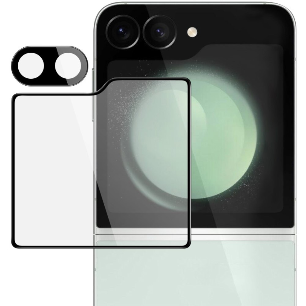 Härdat Glas Linsskydd + Ytterskärmskydd Samsung Galaxy Z Flip 7 FE Svart