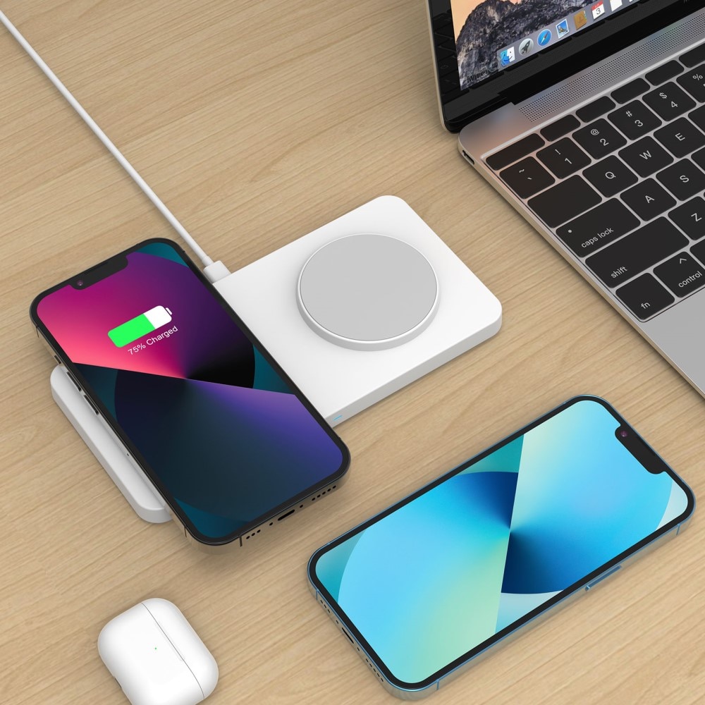 2-in-1 Magnetisk Trådlös laddningsplatta 30W Vit