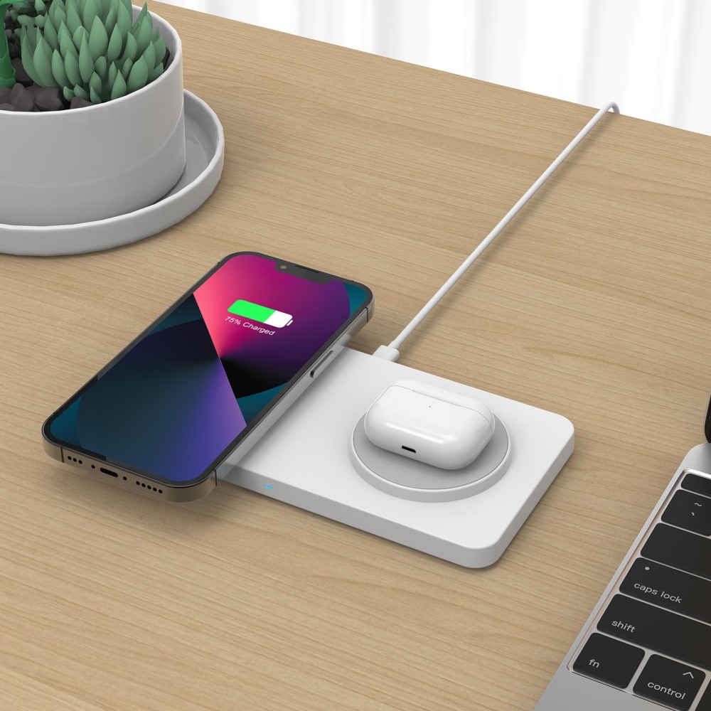 2-in-1 Magnetisk Trådlös laddningsplatta 30W Vit