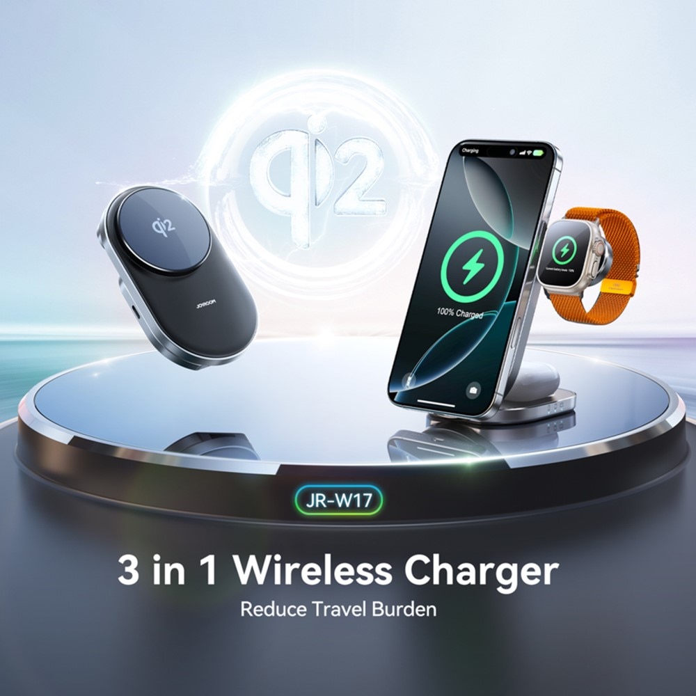 3-in-1 Magnetisk Trådlös Vikbar Laddningsstation Qi2 svart