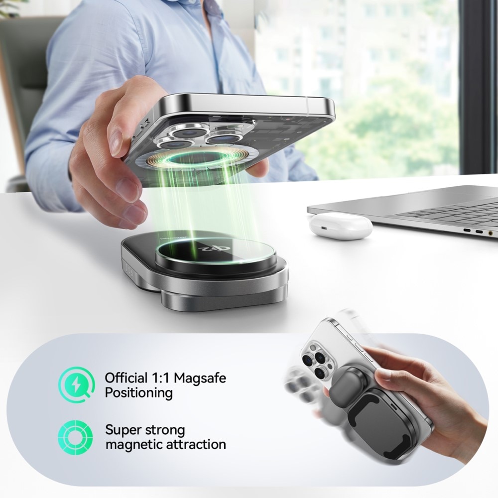 3-in-1 Magnetisk Trådlös Vikbar Laddningsstation Qi2 svart