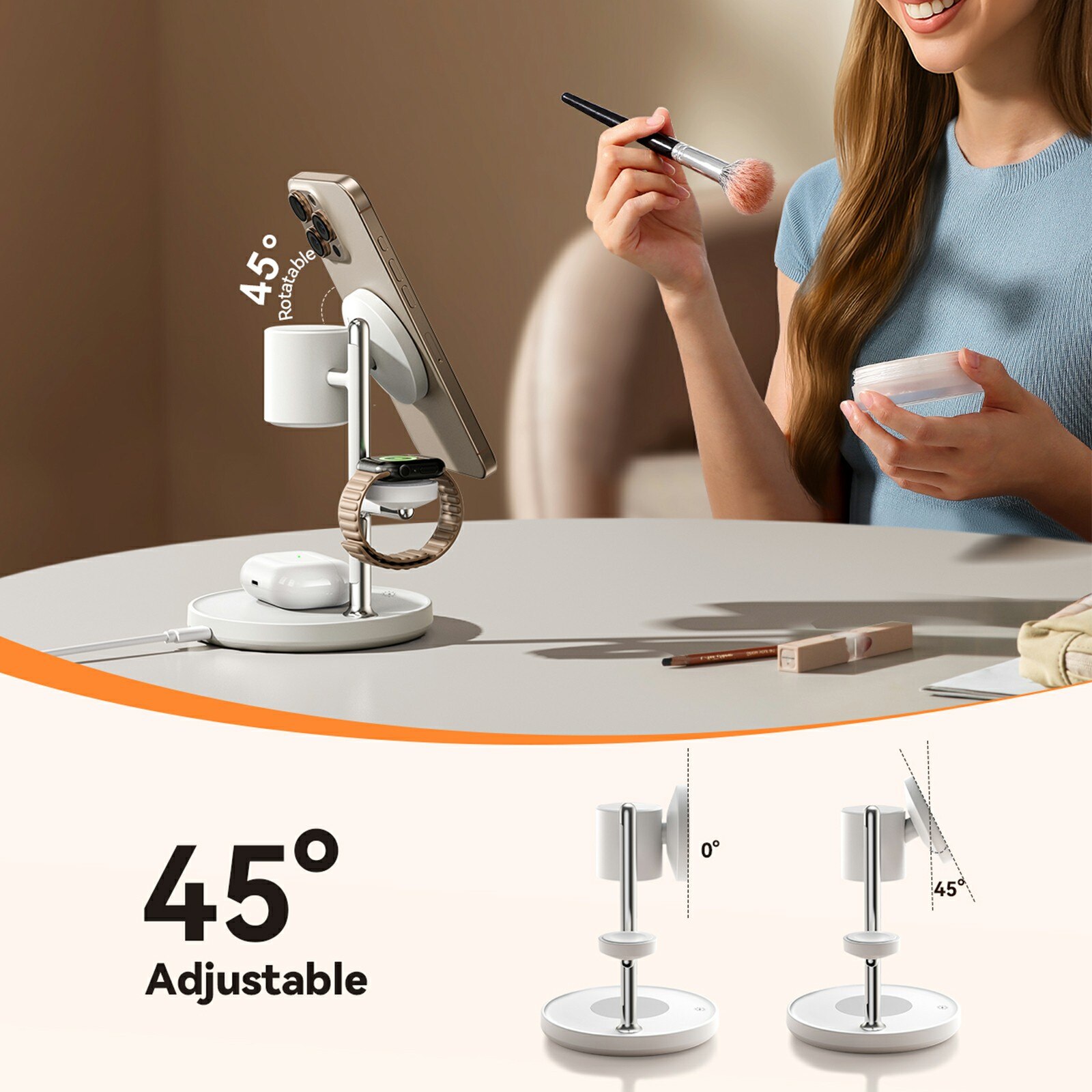 4-in-1 Magnetisk Trådlös Laddningsstation Qi2 Vit
