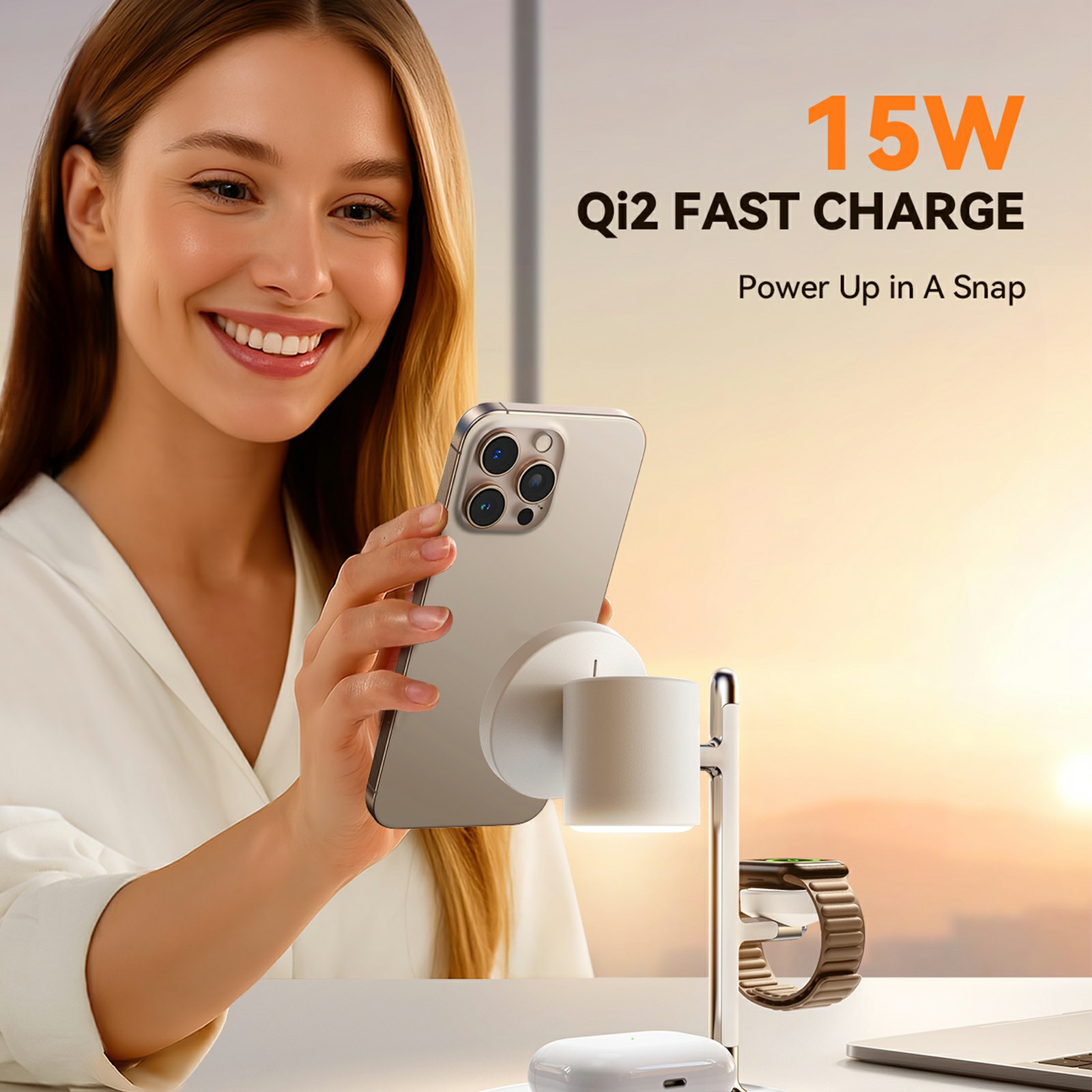 4-in-1 Magnetisk Trådlös Laddningsstation Qi2 Vit