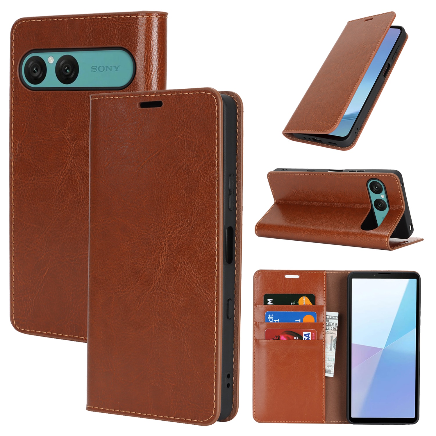 Mobilfodral Äkta Läder Sony Xperia 10 VII Brun