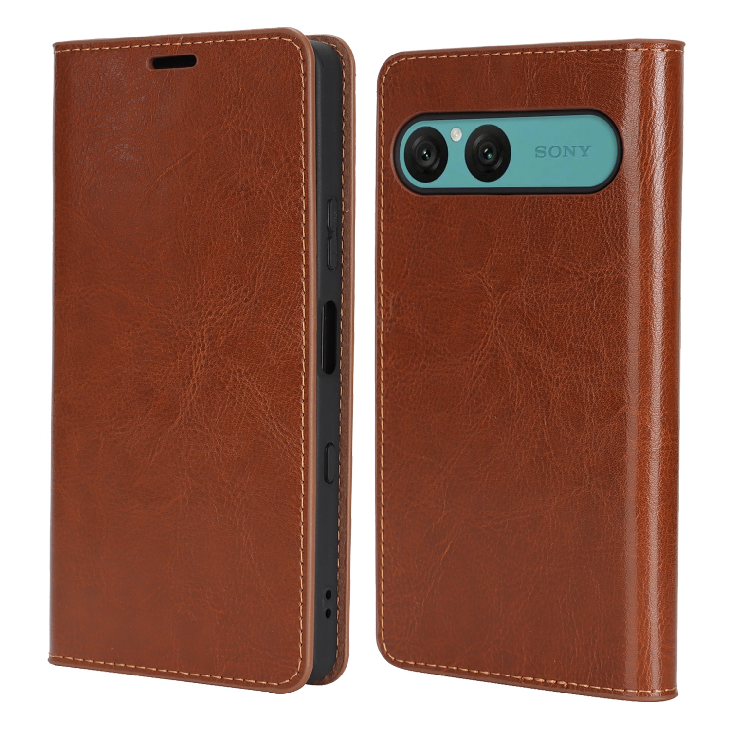 Mobilfodral Äkta Läder Sony Xperia 10 VII Brun