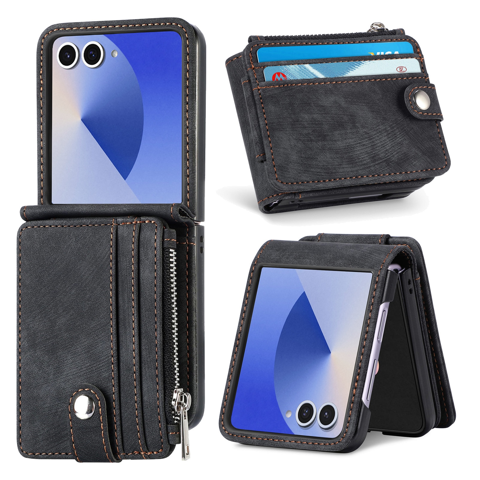 Mobilfodral Multi-slot Zipper Samsung Galaxy Z Flip 7 Svart