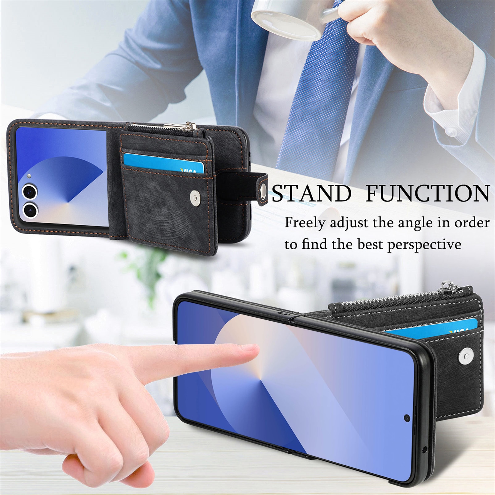 Mobilfodral Multi-slot Zipper Samsung Galaxy Z Flip 7 Svart