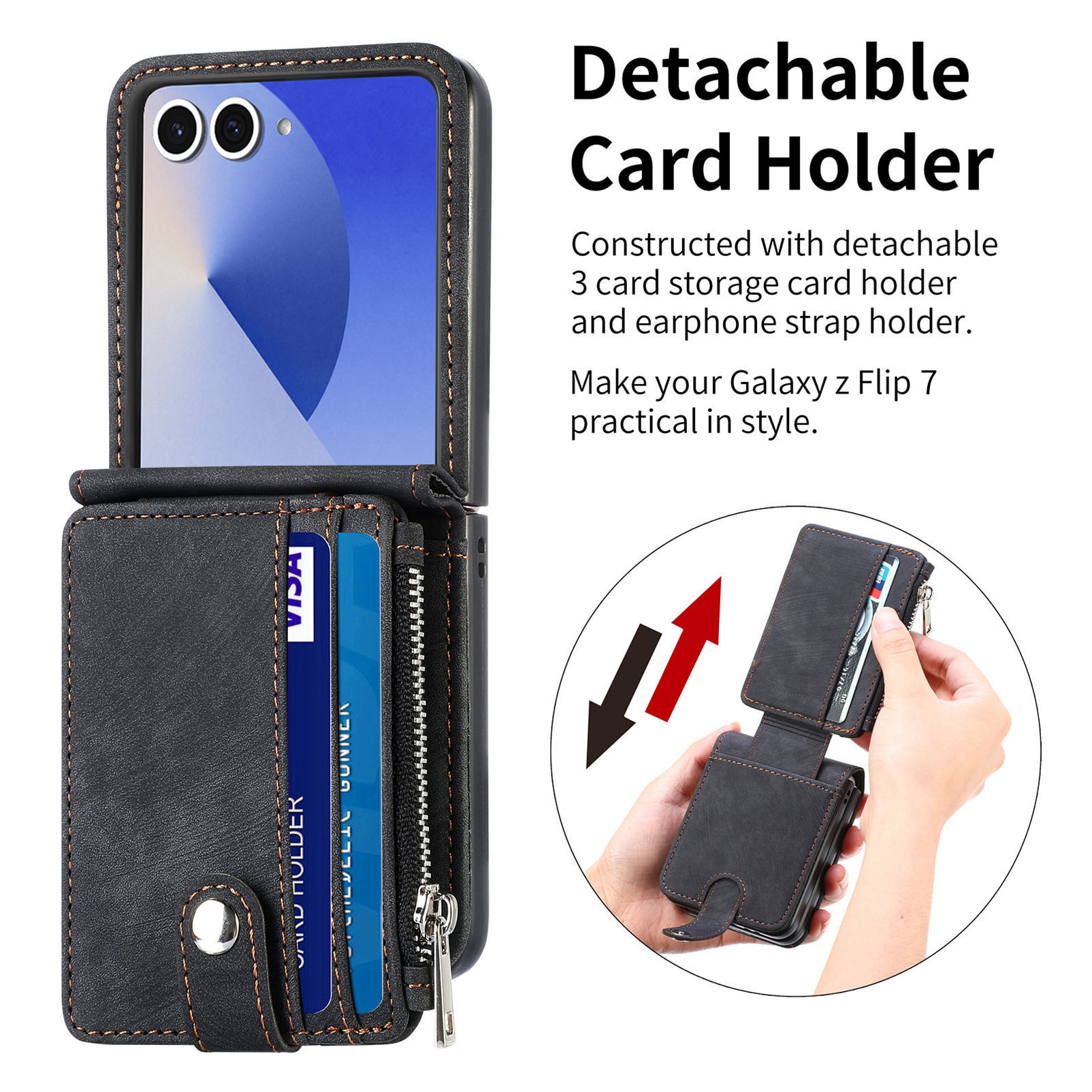 Mobilfodral Multi-slot Zipper Samsung Galaxy Z Flip 7 Svart