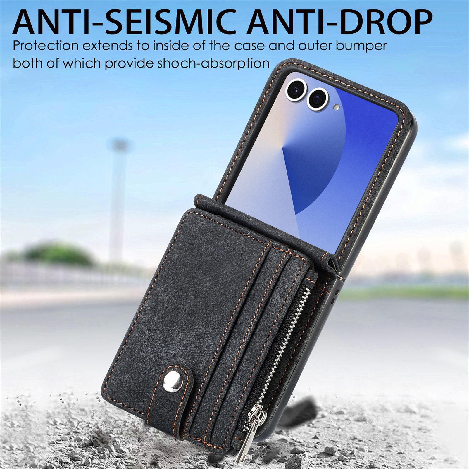 Mobilfodral Multi-slot Zipper Samsung Galaxy Z Flip 7 Svart