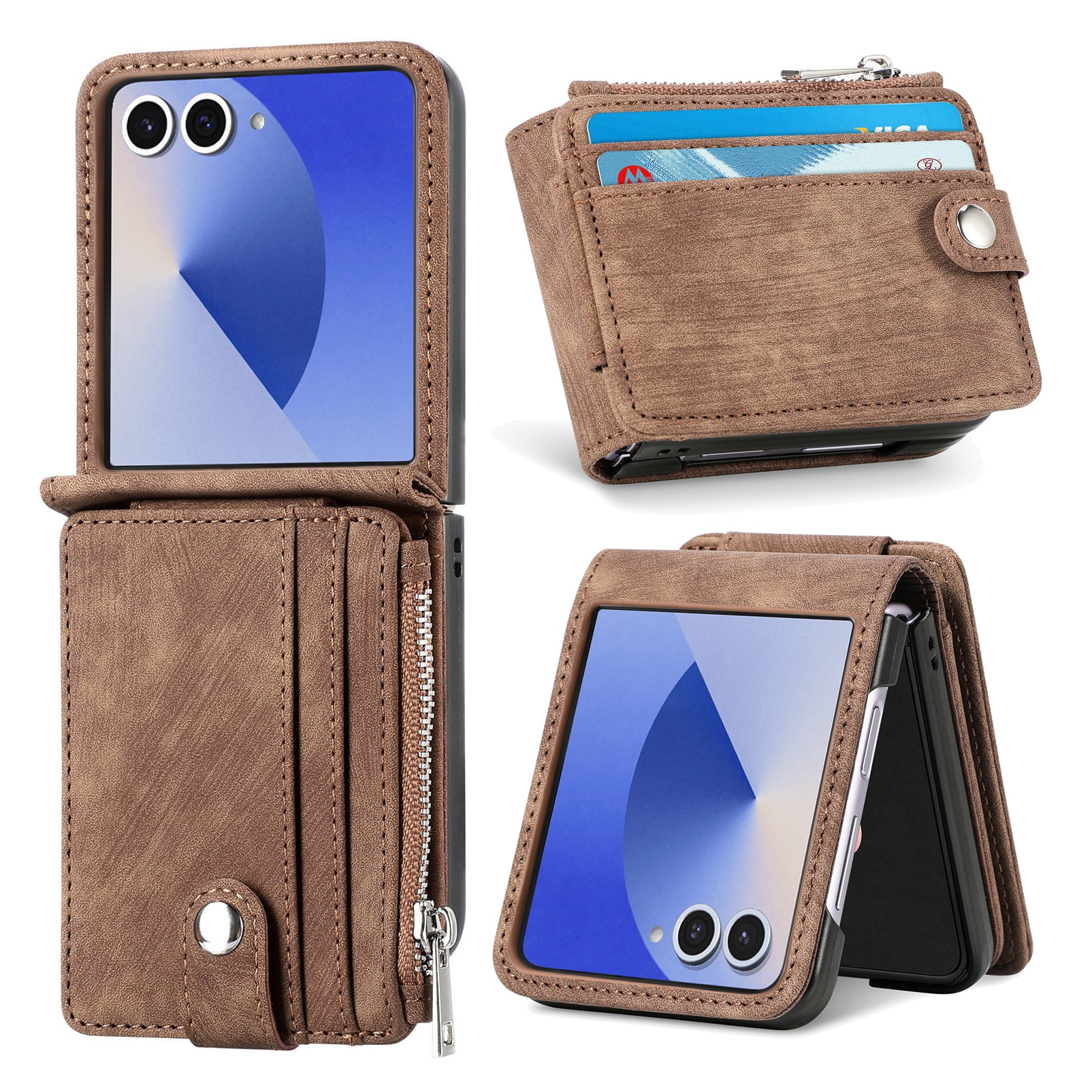 Mobilfodral Multi-slot Zipper Samsung Galaxy Z Flip 7 Brun
