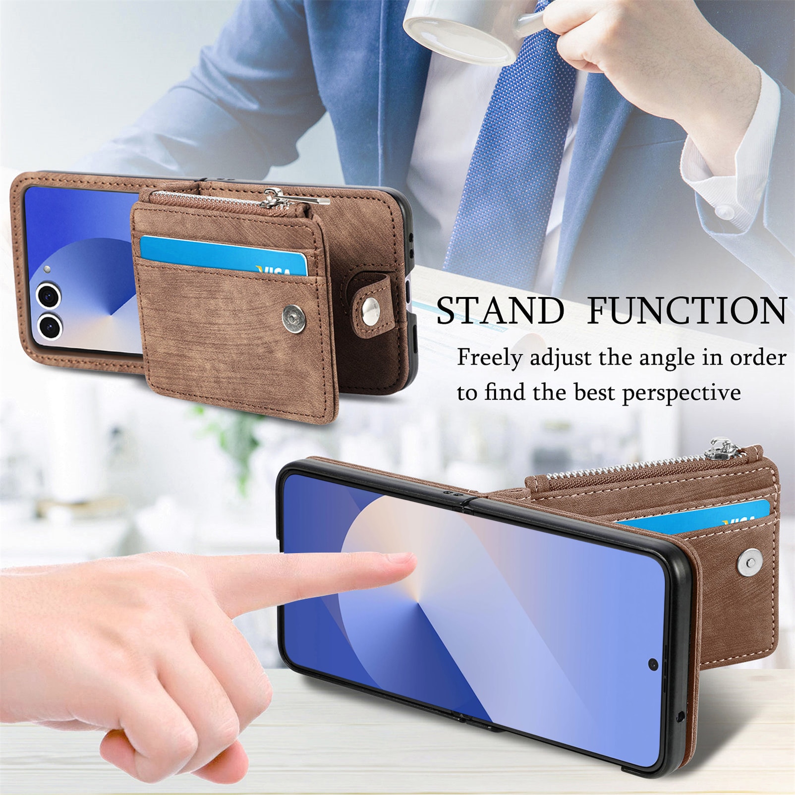 Mobilfodral Multi-slot Zipper Samsung Galaxy Z Flip 7 Brun