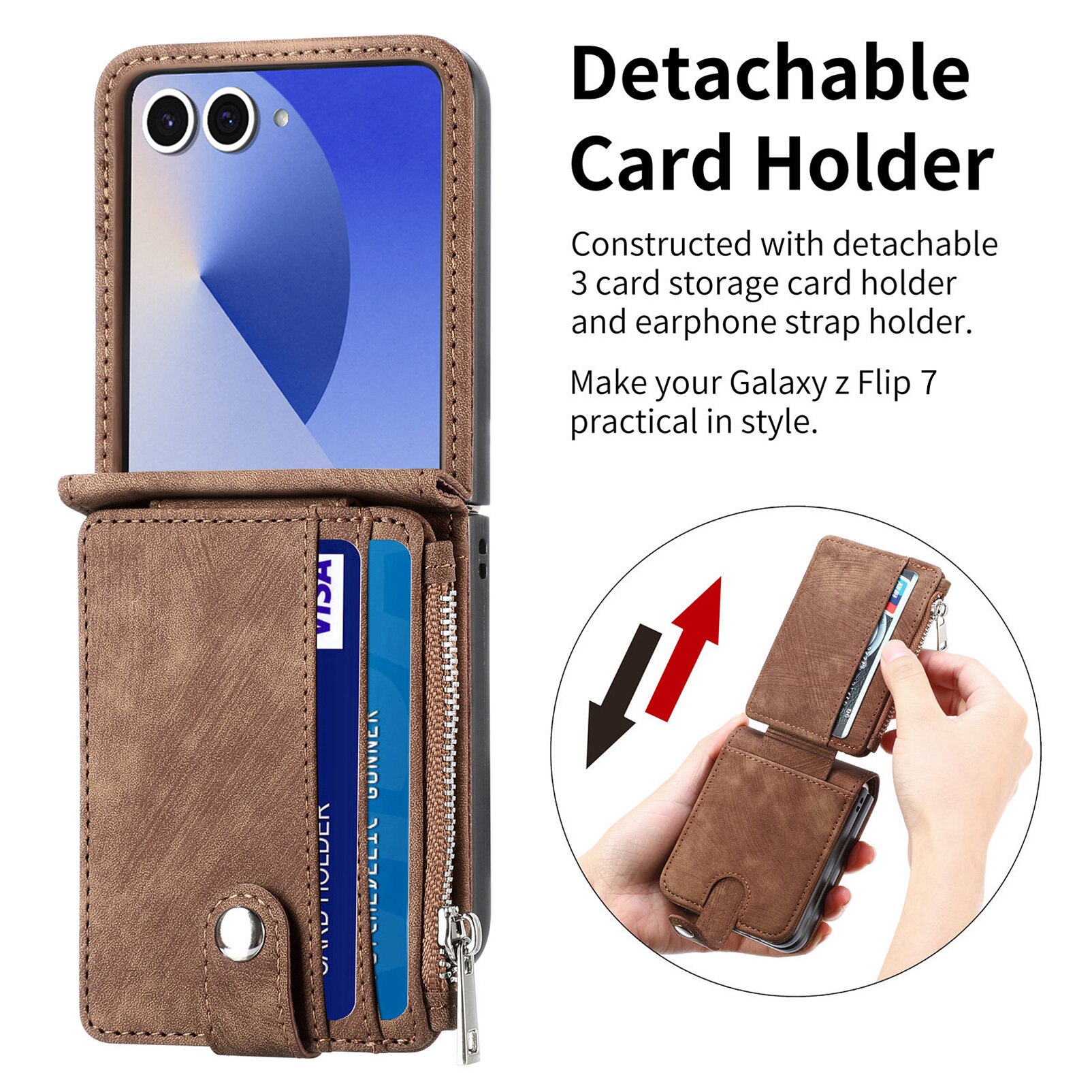 Mobilfodral Multi-slot Zipper Samsung Galaxy Z Flip 7 Brun