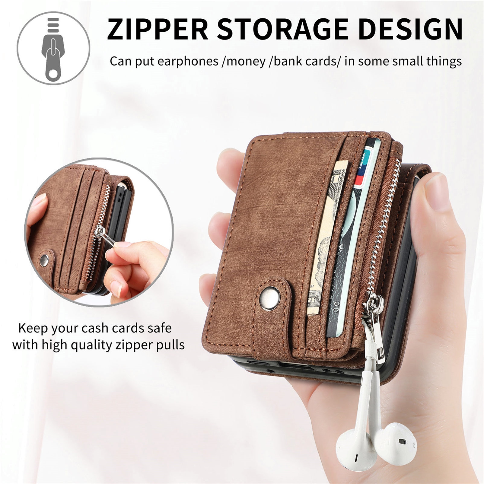Mobilfodral Multi-slot Zipper Samsung Galaxy Z Flip 7 Brun