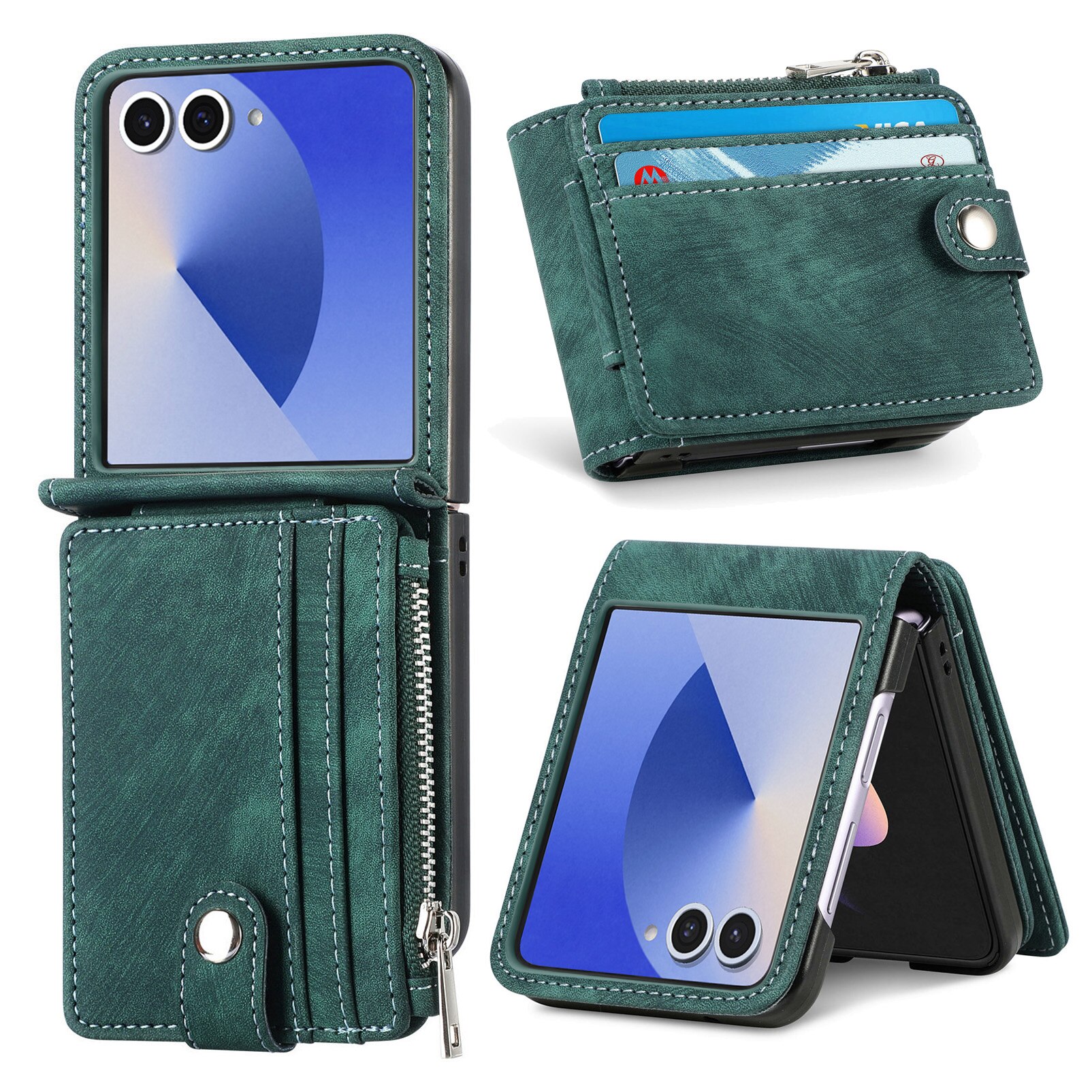 Mobilfodral Multi-slot Zipper Samsung Galaxy Z Flip 7 Grön