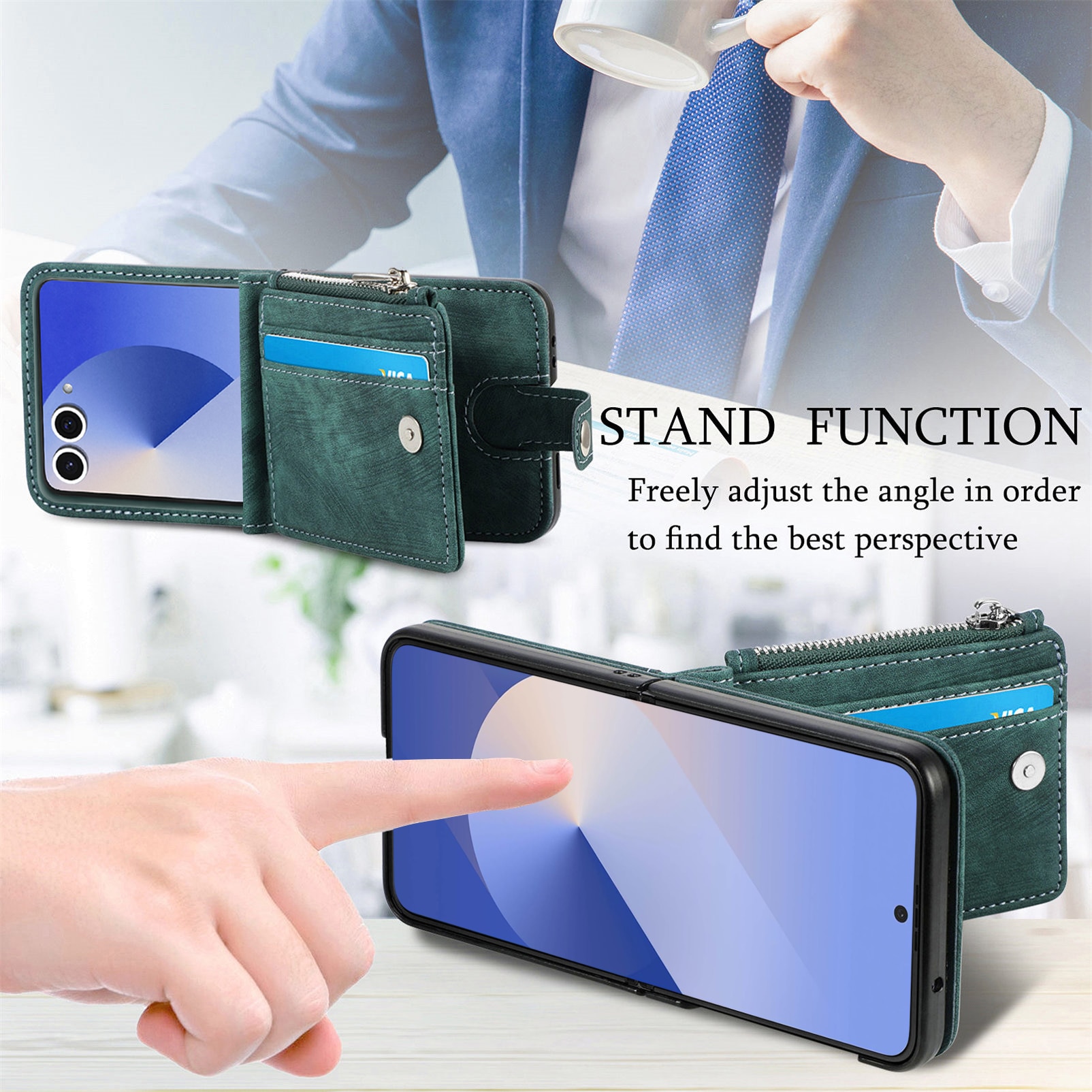 Mobilfodral Multi-slot Zipper Samsung Galaxy Z Flip 7 Grön