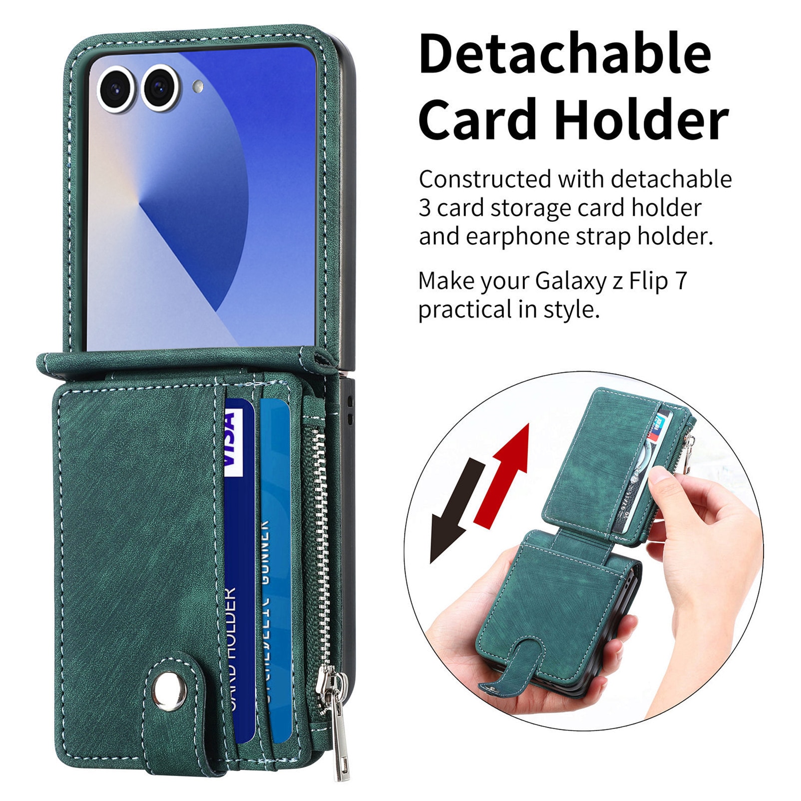 Mobilfodral Multi-slot Zipper Samsung Galaxy Z Flip 7 Grön
