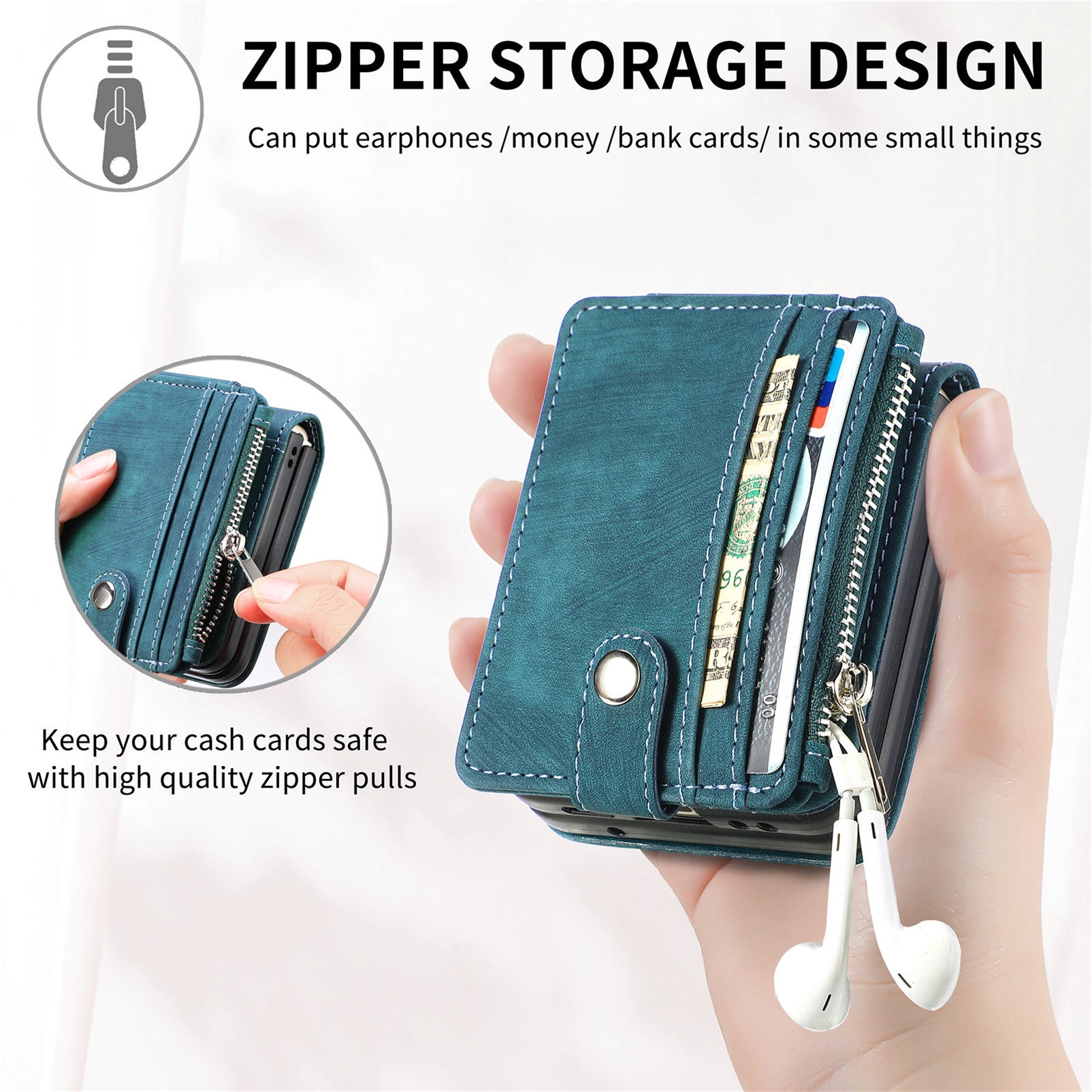 Mobilfodral Multi-slot Zipper Samsung Galaxy Z Flip 7 Grön