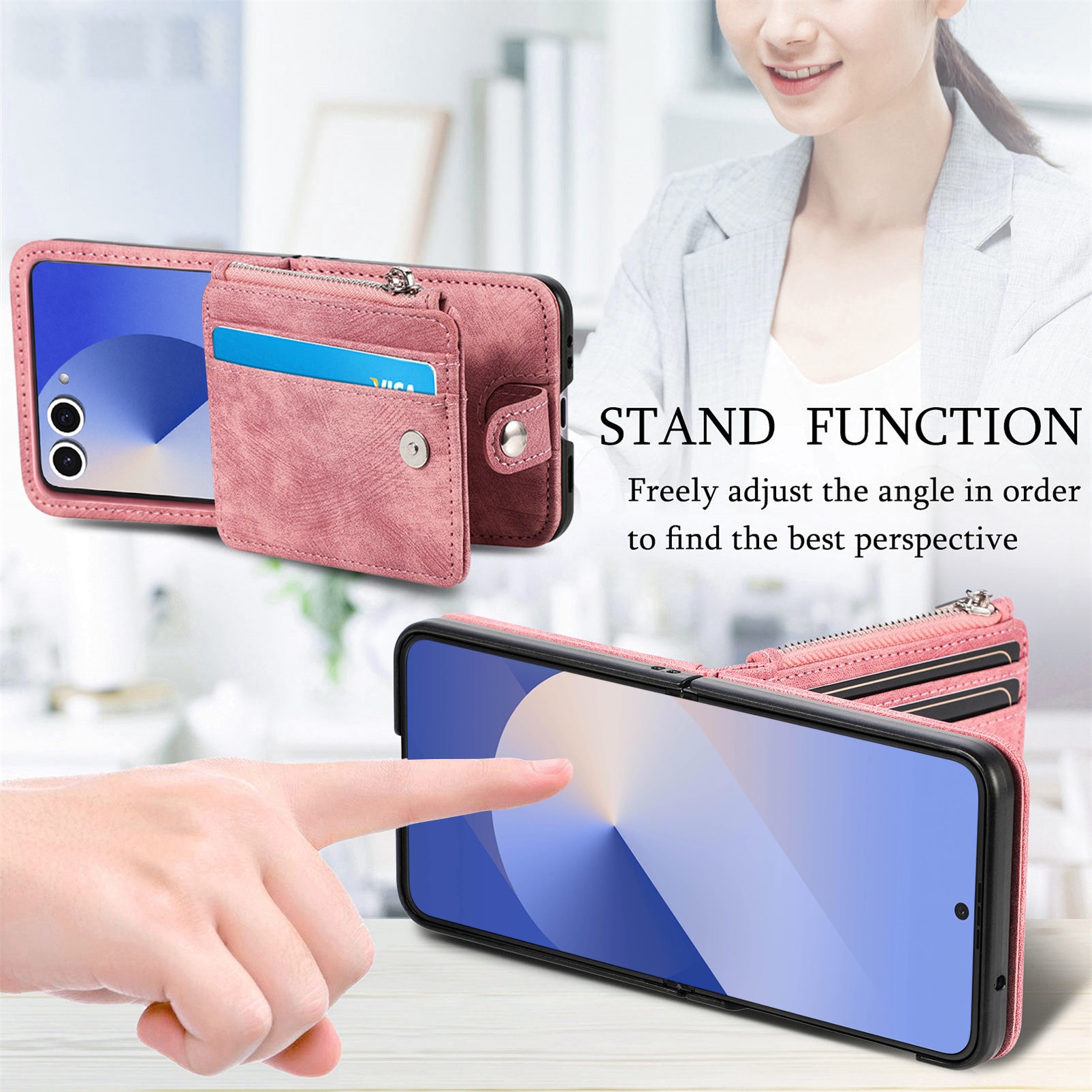 Mobilfodral Multi-slot Zipper Samsung Galaxy Z Flip 7 Rosa