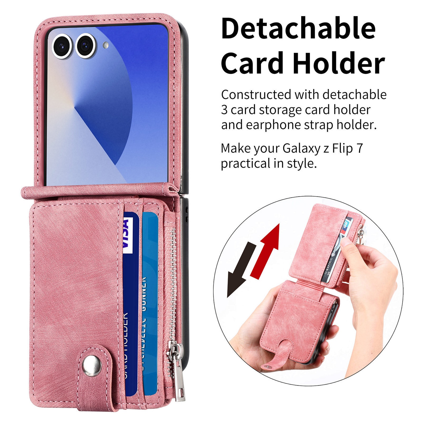 Mobilfodral Multi-slot Zipper Samsung Galaxy Z Flip 7 Rosa