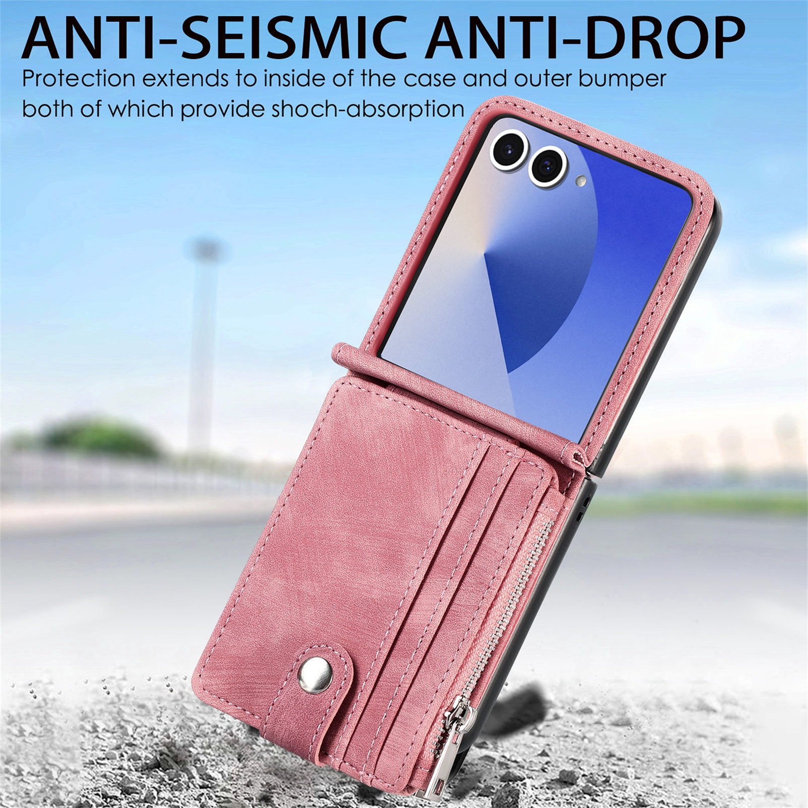 Mobilfodral Multi-slot Zipper Samsung Galaxy Z Flip 7 Rosa